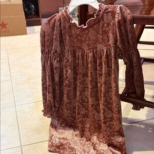 Bonnie Jean Floral Long Sleeve Dress - Rust and Cream